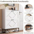 Nicetree Shoe Storage Cabinet with 2 Flip Drawers, Freestanding Shoe Organizer, Shoe Cabinet with Metal Legs, Narrow Shoe Rack Cabinet, Farmhouse Slim Shoe Cabinet for Entryway, Foyer, Hallway, White - color: White, style: 2-Drawers