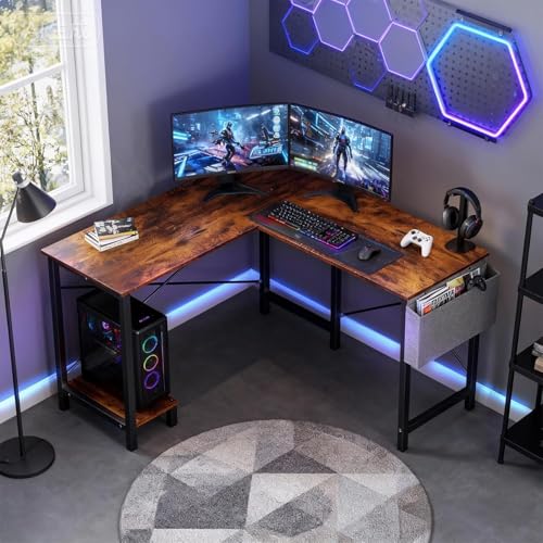 Alpen Corner Desk, L Shaped Gaming Desk with Storage Pocket and CPU Stand, Work Desk for Home Office, Small Corner Study Writing Table with Sturdy Metal Frame, 50 Inch, Rustic Brown - color: Rustic Brown, size: 50 Inches
