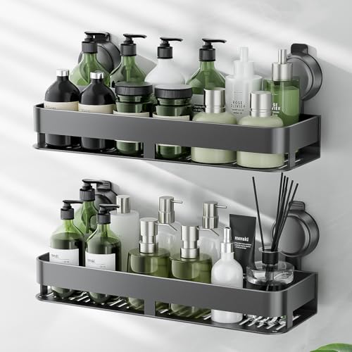 ONXE Shower Caddy Suction Cup,2 Pack Suction Shower Organizer,No Drilling Rustproof Shelves for Bathroom,Kitchen,Home Decor,Heavy Duty Bathroom Organizer with Large Capacity (15.7 inch-No bar) - size: 15.7 inch-No bar
