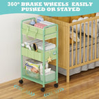 2in1 Baby Diaper Caddy Organizer Cart, 3-Tier Rolling Cart, Metal Diaper Caddy Carts, Bedside Carts for Nursery Essentials Storage, Detachable Dividers, Large Capacity, Green - color: Green