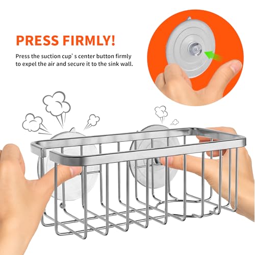 SunnyPoint NeverRust Deluxe Kitchen & Bathroom Sink Sponge Holder Organizer with Adhesive Mount - Additional Suction Cup Included – Sponge & Brush NOT Included – 7.4 x 3.3 x 2.75 Inch - color: Brush