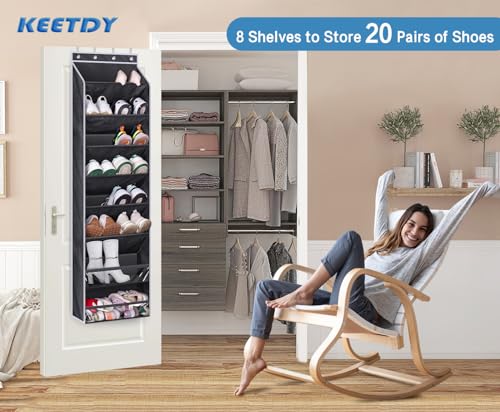 KEETDY Over The Door Shoe Rack for Door Fit 20 Pairs Sneakers Large Hanging Shoe Organizer for Closet Storage Boots, Black - color: Black, size: 64"