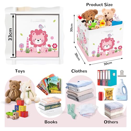 Clastyle Jungle Animal Kids Storage Cube Organizer Set Tree Closet Clothes Cube Storage Bin Nursery Toddler Toy Box Chest Boys Girls Book Shelf Basket,Pink,11.8x11.8x11.8 in - color: Pink