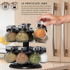 Kamenstein Ellington 16 Jar Revolving Spice Rack with Prefilled Spices - Rotating Chrome and Plastic Countertop Organizer with Sifter Caps and Labeled Lids - size: 16-Jar, style: 16-Jar Ellington