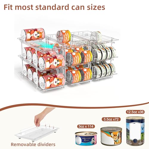 Attelite Cat Food Can Organizer, 3 Tier Can Organizer for Pantry, Rolling Stackable Cat Food Storage Rack Holds 144 (3oz) Cans, Canned Food Organizer for Pantry Kitchen Cabinet - color: 3tier×3 set