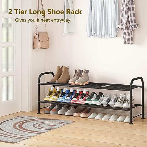 LINZINAR Shoe Rack 2 Tier Storage Organizer for Closet Entryway Metal Black - color: Black, size: 2-Tier