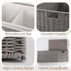 OIAHOMY Storage Basket with Lid, 27.7 Gallon (105L) Blanket Basket with Removable Separated Liner Bag, Paper Rope Hamper with Handle, Foldable, Shelf Basket for Living Room, Grey - color: Grey
