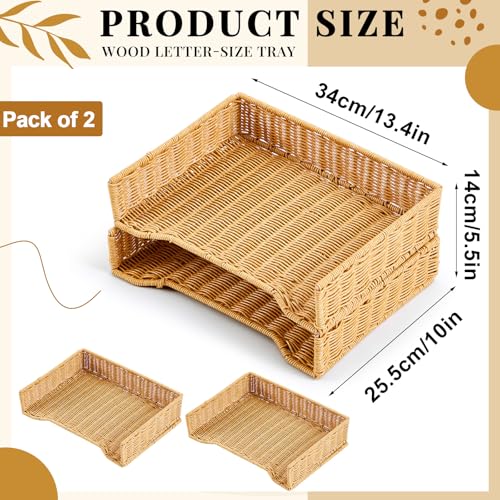 Yeaqee 2 Pcs Paper Tray Organizer for Desk Woven Letter File Organizer A4 File Tray Desk Paper Basket Letter Size Imitation Rattan Holder Organization Rack for Office Storage(Brown,Wheat Ear Pattern) - style: Wheat Stripes