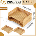Yeaqee 2 Pcs Paper Tray Organizer for Desk Woven Letter File Organizer A4 File Tray Desk Paper Basket Letter Size Imitation Rattan Holder Organization Rack for Office Storage(Brown,Wheat Ear Pattern) - style: Wheat Stripes