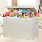 popoly 122L Large Toy Box Chest with Lid, Foldable Toy Storage Organizer Bin Boxes with Removable Divider for Kids, Boys, Girls, Nursery, Playroom, 26"x17" x17" (Linen Beige) - color: Extra Large Beige