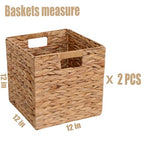 Wicker Storage Basket Foldable Hyacinth Storage Box Set of 2, 12x12x12 Inch - Handmade Woven Basket for Closet,Shelf Organization & Decor