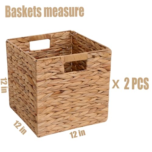 Wicker Storage Basket Foldable Hyacinth Storage Box Set of 2, 12x12x12 Inch - Handmade Woven Basket for Closet,Shelf Organization & Decor