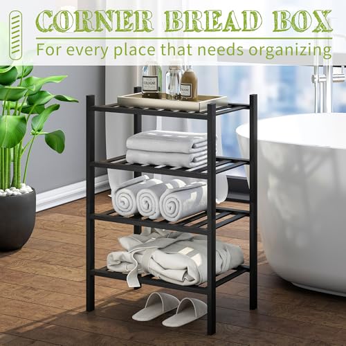 BMOSU 4-Tier Bamboo Small Shoe Rack Premium Stackable Shoe Shelf Storage Organizer for Hallway Closet Living Room Entryway Organizer (Black Bamboo) - color: Black Bamboo, size: Small-4-Tier（17*11*25.2inches）