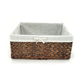 Water Hyacinth Storage Basket Small with Metal Frame & Removable Liner, 11.8”×7.9”×5.5” Rectangular Woven Organizer Bin for Bathroom Vanity, Desk, Nursery, Closet, Home Organization - size: Small