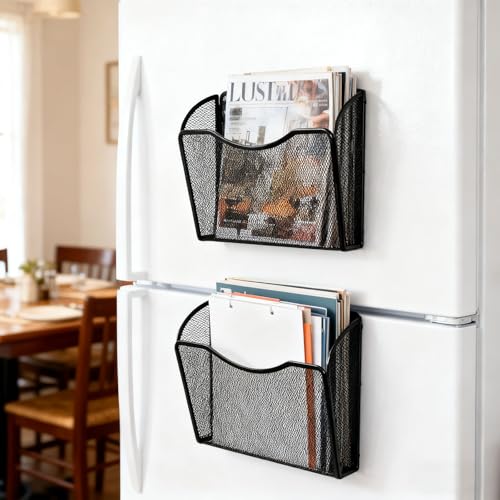 Magnetic File Holder,No Drilling Installation Magnetic File Folder Holder, Magnetic Mail Holder File Organizer for Refrigerat,Whiteboard,Office