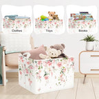 Clastyle Flower Girl Book Storage Basket Spring Summer Floral Women Clothes Organizer Bin Parents Gift Toy Box for Bedroom Shower, Pink Rose, 40x30x30 cm