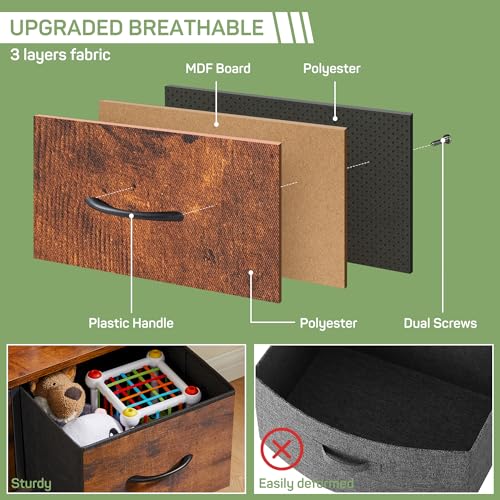 Dresser for Bedroom, 9 Storage Drawers, Anti-Tip Tall Fabric Closet Chests Organizer Tower Furniture with Wooden Top Metal Frame for Clothes, Living Room, Hallway, Entryway