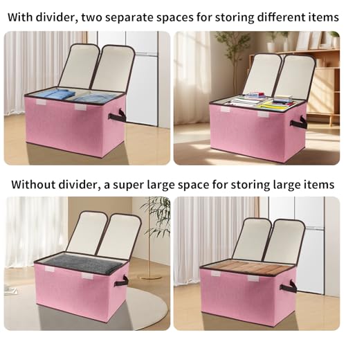Foldable Fabric Storage Box, 16.5 x 11.8 x 9.8 inches (L x W x H), with Double-Lid & Dividers, Large Organizer for Home, Closet, Office(Pink, 4 Packs) - color: Pink, size: 4 Packs