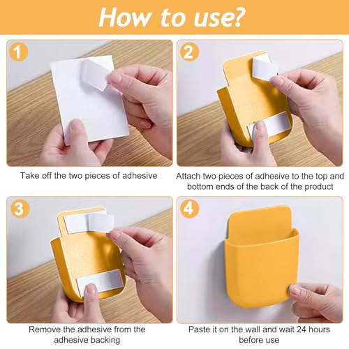 Remote Control Holder, Wall Mount Pen Holder Hole-Free Self Adhesive Phone Charging Organizer Pencil Storage Containers for Home Office School Supply Orgaizer(Yellow) - color: Yellow