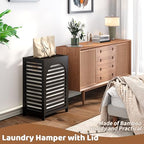 FILWH Laundry Hamper with Lid (16.9 * 13 * 26.5inches) Large Bamboo Laundry Bin Basket 85L Clothes Hamper with 1 Removable Bag Storage baskets for Bathroom(Black) - color: Black