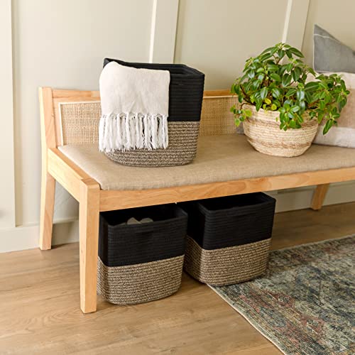 NaturalCozy Storage Cubes 11 Inch Cotton Rope Woven Baskets for Organizing, 3-Pack | Cube Storage Bin | Square Storage Baskets for Shelves Organizer, Classroom, Kids Toy Bins, Closet, Baby Nursery - color: Black & Mixed Black
