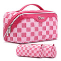 BOYATU Travel Makeup Bag for Women: Large Cosmetic Bag Set of 3 - PU Leather Make up Bag with Compartments - Compact Waterproof Toiletry Bag with Divider & Handle (D-4-Red) - color: D-4-Red