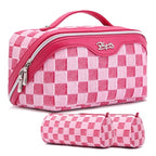 BOYATU Travel Makeup Bag for Women: Large Cosmetic Bag Set of 3 - PU Leather Make up Bag with Compartments - Compact Waterproof Toiletry Bag with Divider & Handle (D-4-Red) - color: D-4-Red