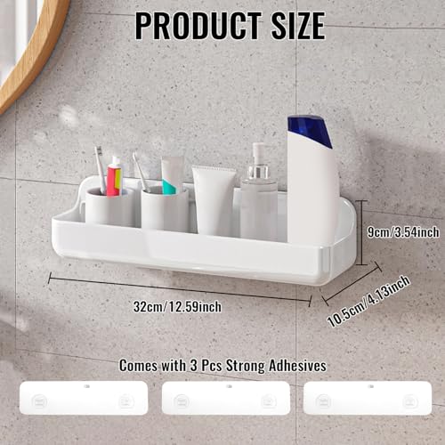 Diesisa 2pc Acrylic Wall Mounted Shower Caddy, Adhesive Shelf, Bathroom Shelves for Wall, No Drilling Hang Walls,Stick on Shelf, with Self Adhesive Tape, for Bathroom, Kitchen, Living Room - color: 2pcs-white