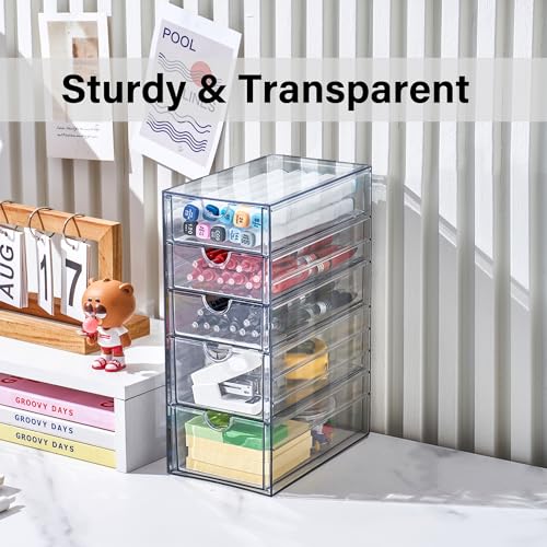 Prsildan Acrylic Drawer Makeup Organizer with 5 Drawers, Hair Accessories Organizer, Office Desk Organization, Clear Stackable Storage Drawers for Vanity, Countertop, Craft, Jewelry - style: 5 Drawers