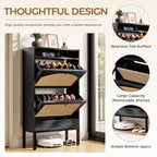 LUCKLIFE Shoe Cabinet with Charging Station, Flip Down Shoe Storage Organizer with Adjustable Shelves, Hidden Slim Shoe Rack with Anti-Tip Kit for Entryway or Hallway, Black Wood