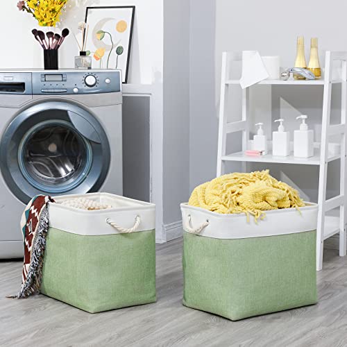 Bidtakay Large Storage Baskets for Nursery Toy Organizer Collapsible Organizing Baskets 17x12x15 In Green Canvas Bins for Organizing Set of 2 Clothes Decorative Baskets for Home Office Room Decor - color: White&Green, size: 2 Pack-XL-17x12x15 In
