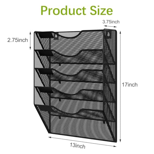 EasyPAG Wall File Organizer 5 Tier Hanging Paper Folder Holder, Zero Assembly Metal Mesh Wall Mounted Mail Organizer for Office Home Classroom Narrow Spaces, Black - color: Black, size: 5 Tier