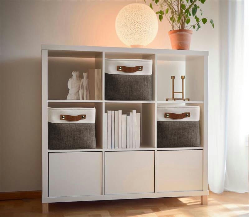 DECOMOMO Storage Bins, Large Fabric Storage Baskets for Shelves, Decorative Linen Closet Organizer, 15 x 11 x 9.5 inches (Brown & White, 3 Pack) - color: Brown and White, size: Large/3P