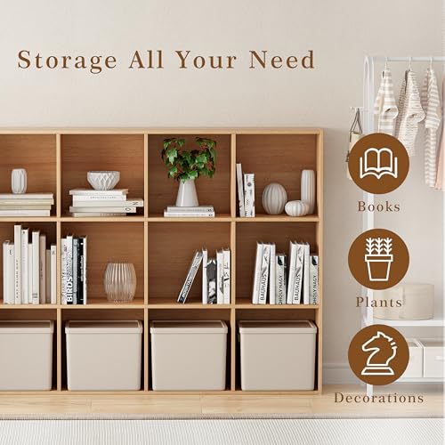 VDNEND Wooden Cube Storage Organizer with Closed Back Panel, 11in Cube Shelf Opening, Bookshelf, Display Shelf,Closet Cabinet for Home and Office (Natural Oak, 12-Cube 35.98L*9.45W*47.72H) - color: Natural Oak, size: 12-Cube 35.98L*9.45W*47.72H