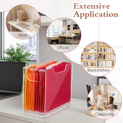 Jumyee Clear Acrylic File Folder Organizer with Handle – Portable Hanging File Box for Letter/A4, See-Through Desktop File Storage for Home Office School (No Folders Included) - size: 1 Section Portable
