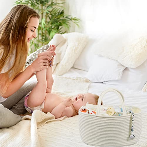 Large Baby Diaper Caddy Organizer for Girl Boy Rope Nursery Storage Bin Basket Portable Holder Tote Bag for Changing Table Car Travel Baby Shower Gifts Newborn Essentials Registry Must Haves White - color: White, size: Large