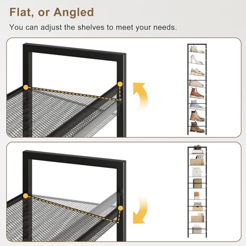 8 Tier Metal Shoe Rack, Tall Shoe Organizer Holds 32-40 Pairs, with Adjustable Flat or Angled Shelves, Shoe Storage Shelf for Closet, Entryway, Garage, Black - size: 8-Tier