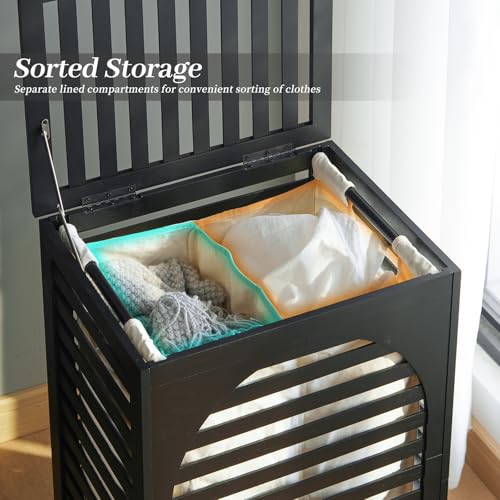 Laundry Hamper with Lid,Bamboo Large Waterproof Clothes Laundry Basket,Removable Washing Bags with Handles,clothes basket (Black) - color: Black
