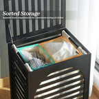 Laundry Hamper with Lid,Bamboo Large Waterproof Clothes Laundry Basket,Removable Washing Bags with Handles,clothes basket (Black) - color: Black