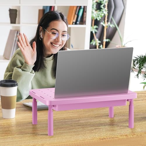 WALI Computer Monitor Stand with Storage, Desk Monitor Riser 3 Height Adjustable, Laptop Riser with Airflow Vents, Desk Organizer for Computer, Laptop, Printer (PTT002-P), 1 Pack, Pink - color: Pink, size: with Drawer