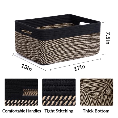 MiniArk Large Storage Baskets for Shelves, Closet Organizers Bins for Clothes Blanket Towels, Baby Nursery, Toy Baskets Box, Woven Rope Baskets, 17 x 13 x 7.5”, 2 Packs Woven Brown - color: Woven Brown, size: 2pcs-L17×W13×H7.5"