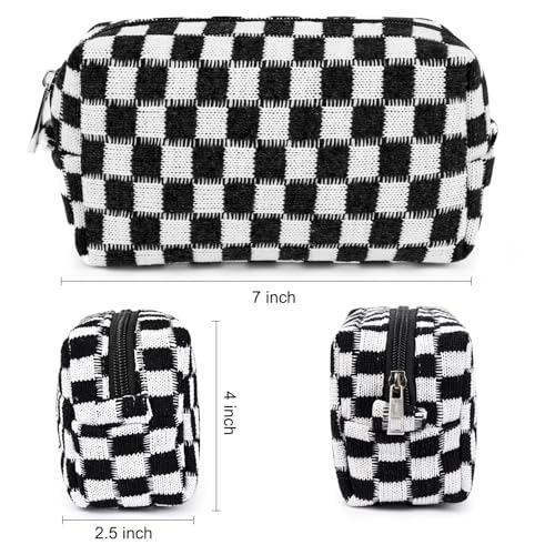 SOIDRAM 2 Pack Checkered Makeup Bag for Women, Cute Makeup Pouch Small Makeup Bag Travel Cosmetic Organizer for Toiletries, Brushes & Skincare - color: Black, size: 2 Pack
