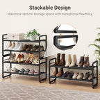 ELYKEN Shoe Rack, 4-Tier Expandable Shoe Organizer for Entryway, Metal Black Shoe Shelf with 4 Hooks, Adjustable Shoe Stand Holder for Closet, Garage, Door Entrance - size: 4-Tier