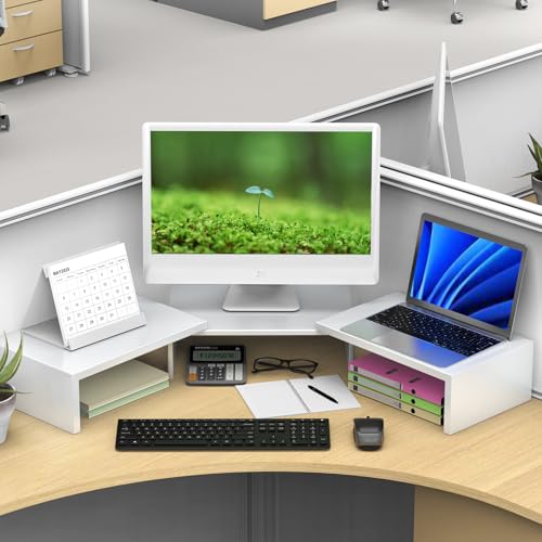 Desk Organizers and Accessories, Dual Monitor Stand Riser, Monitor Desk Shelf for Desktop Organization (White) - color: White