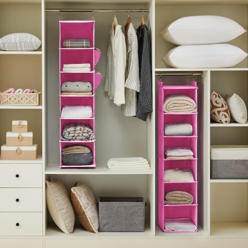 YOUDENOVA Hanging Closet Organizer and Storage, 6-Shelf Closet Hanging Storage Shelves, Light Pink - color: Light Pink