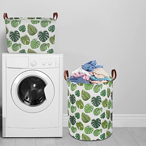 NTAOHAMPER Rectangular Green Storage Basket, Waterproof Safari Nursery Box with Handles for Bedroom, Jungle Theme Gifts Basket, Momstera Decor(Leaf) - color: Leaf