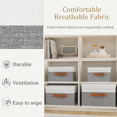 OUTBROS Fabric Storage Bins Cube Organizers with Flip-Top Lid and Handles,Storage Boxes for Organizing Home,Office,and Closet,White/Grey,5 Pack 10.2 x 7.9 x 6.7 in - color: White/Grey, size: 10.2x7.9x6.7in(5-pack)