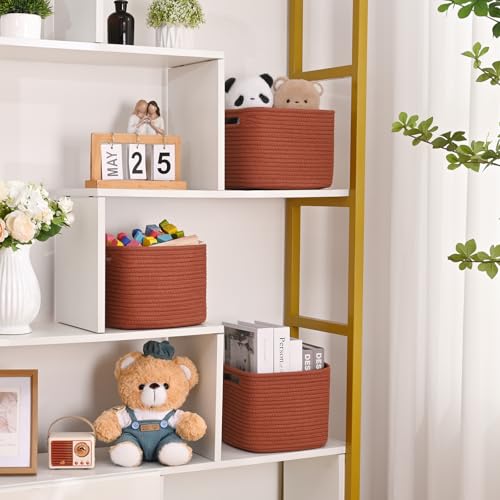 3 Pack Cube Storage Bin, 9”x9”x7” Cotton Rope Woven Baskets for Organizing Toys Clothes Towels, Square Gift Storage Baskets for Shelves, Nursery, Closet, Bathroom, Pantry (Red) - color: Red, size: 9" x 9" x 7"