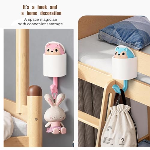 2 Pcs Creative Squirrel Cute Pet Key Holder wall Mount, Keychain Command Hooks,siding Hooks,Hook for Coat, Scarf, Hat, Towel, Bag, Utility Hook for Wall Hanging Decorations (Pink&Blue) - color: Pink&Blue