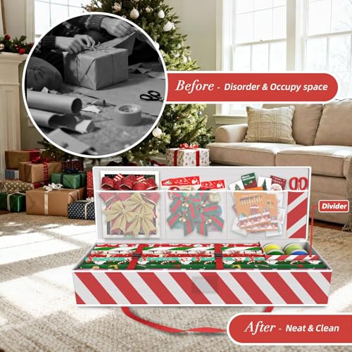 Safana Wrapping Paper Organizer Storage Bag, 42" Durable 600d Oxford Wrapping Organizer Box Under Bed Storage Containers for Decorations Paper Rolls, Ribbons, Balls, Bows (Red Stripe) - color: Red Strip, size: 42inch